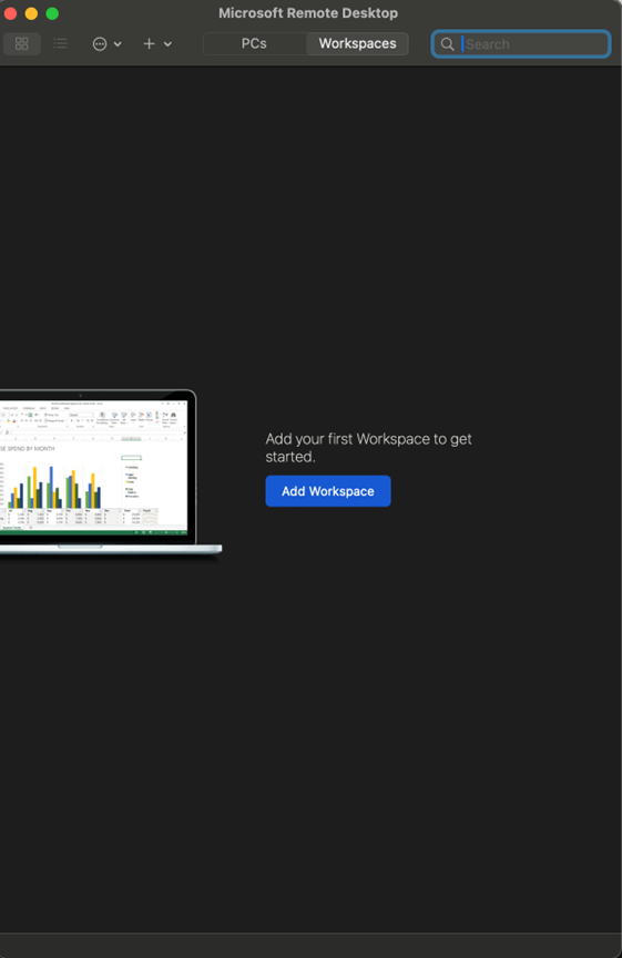 Screenshot of the add a workspace screen.