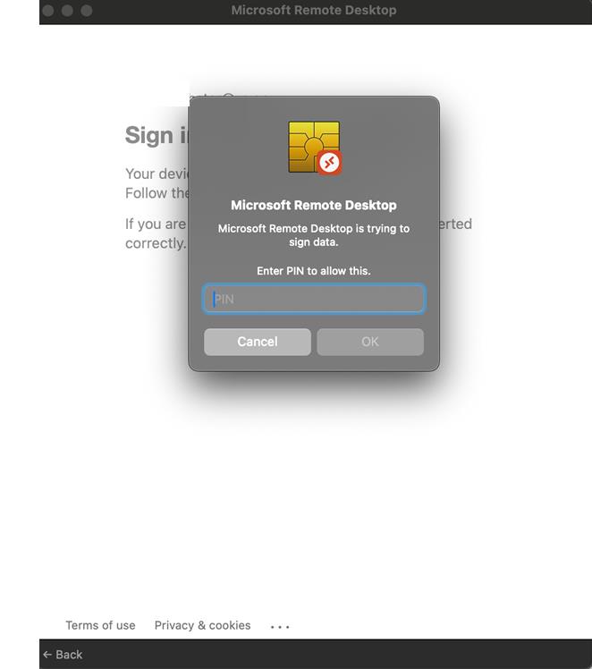 Screenshot of the macOS version of the personal identification number entry.