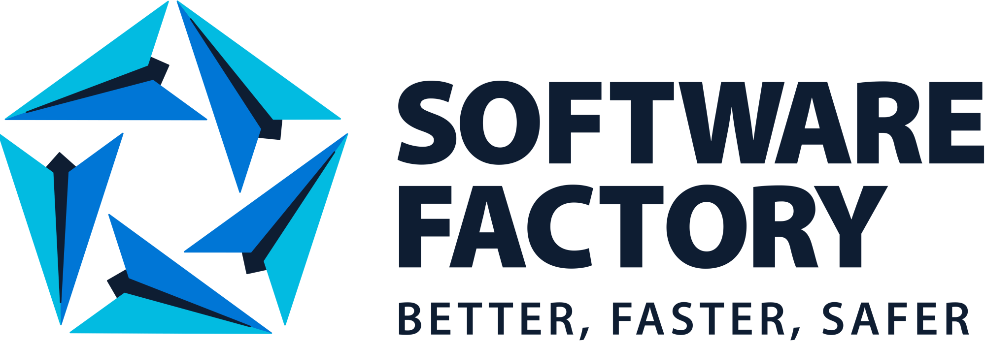 Software Factory logo with 5 airplanes together that make a pentagon shape 
